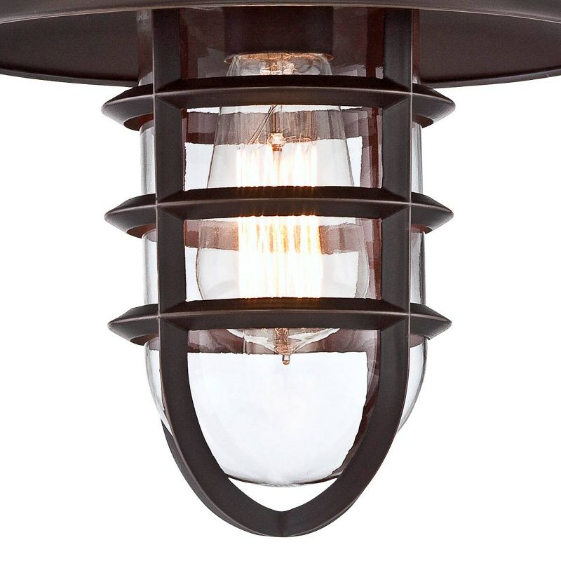 John Timberland Marlowe Industrial Rustic Wall Light Sconce Bronze Hardwire 9 1/2" Fixture Hooded Cage Clear Glass for Bedroom Reading Living Room