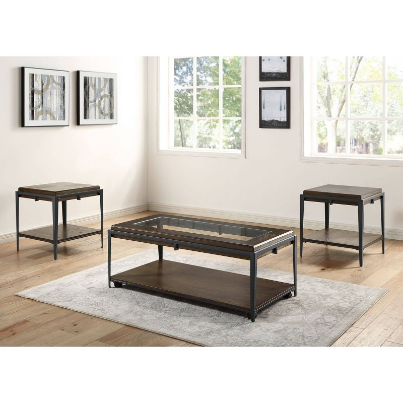 Waco End Table Espresso - Steve Silver Co.: Ash Veneer, Iron Frame, Glass Insert, Shelf