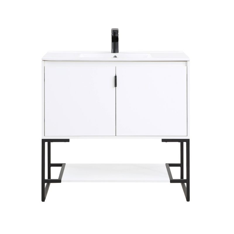 36" Scarsdale Bathroom Vanity Sink White - Manhattan Comfort: Ceramic Surface, Wood Frame, Single Basin