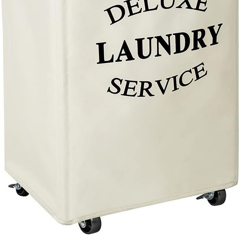 WOWLIVE 90L Foldable Rectangular Deluxe Laundry Service Rolling Clothing Hamper Basket with Lockable Wheels for Laundry or Storage, Beige
