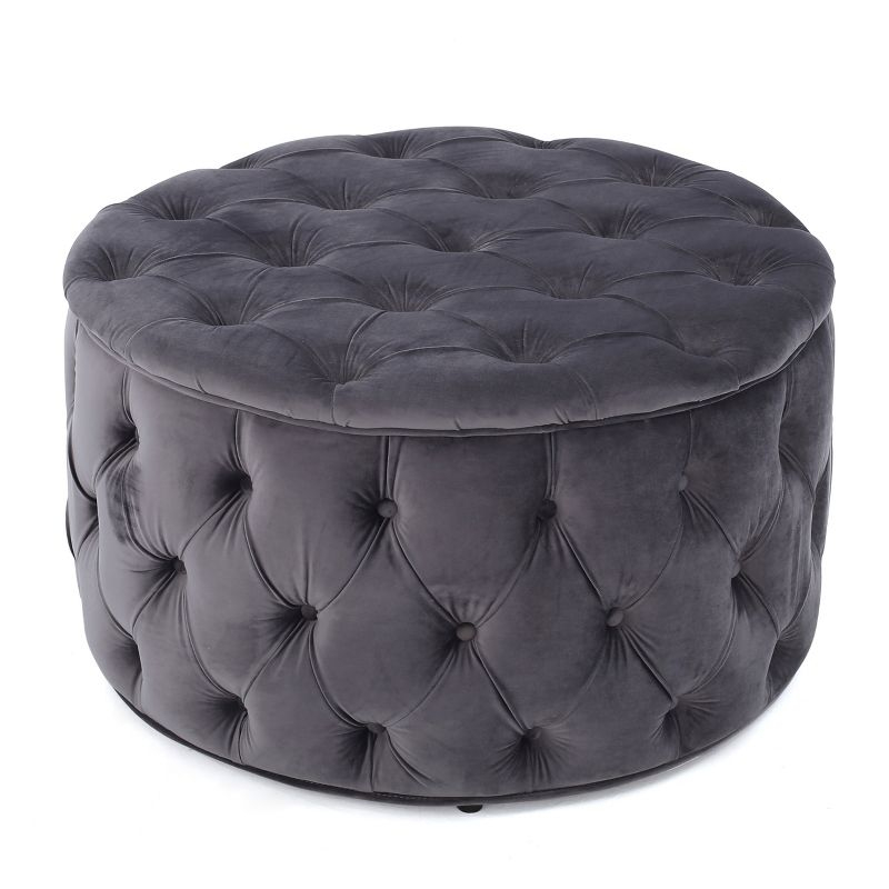 Zelfa New Velvet Ottoman Gray - Christopher Knight Home