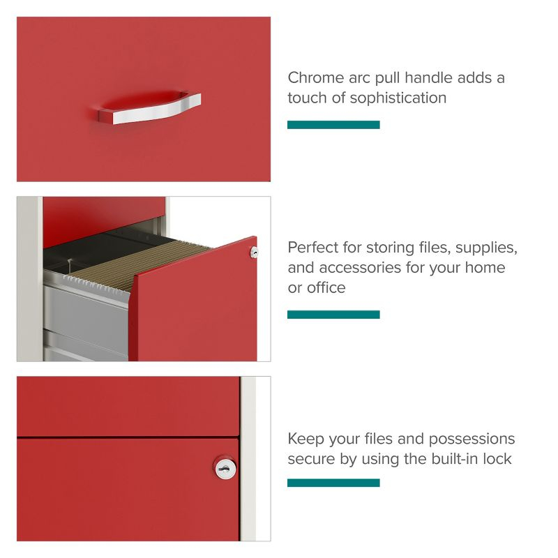 Space Solutions 18" Deep Letter Width Vertical File Cabinet - Pearl White and Red: 2 Drawer Steel, GreenGuard Certified