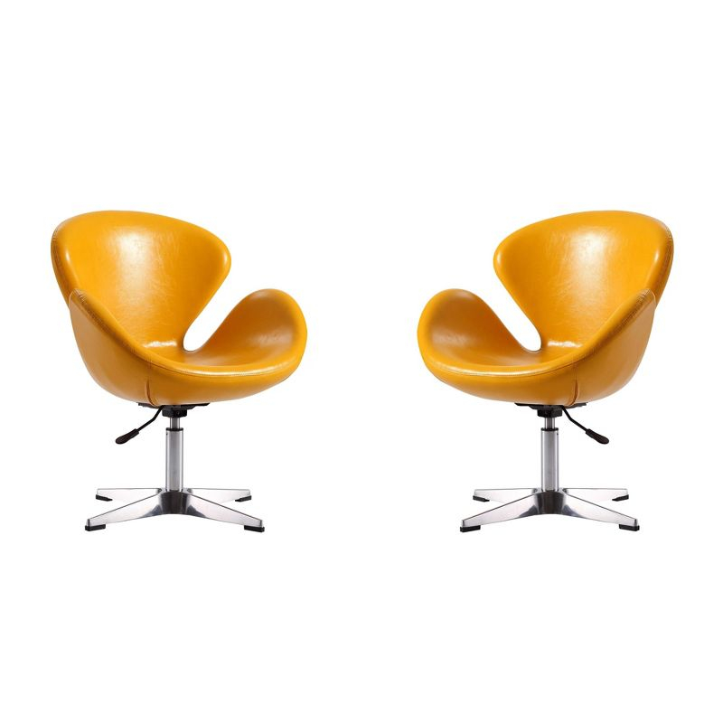 Set of 2 Raspberry Faux Leather Adjustable Swivel Chairs Yellow - Manhattan Comfort