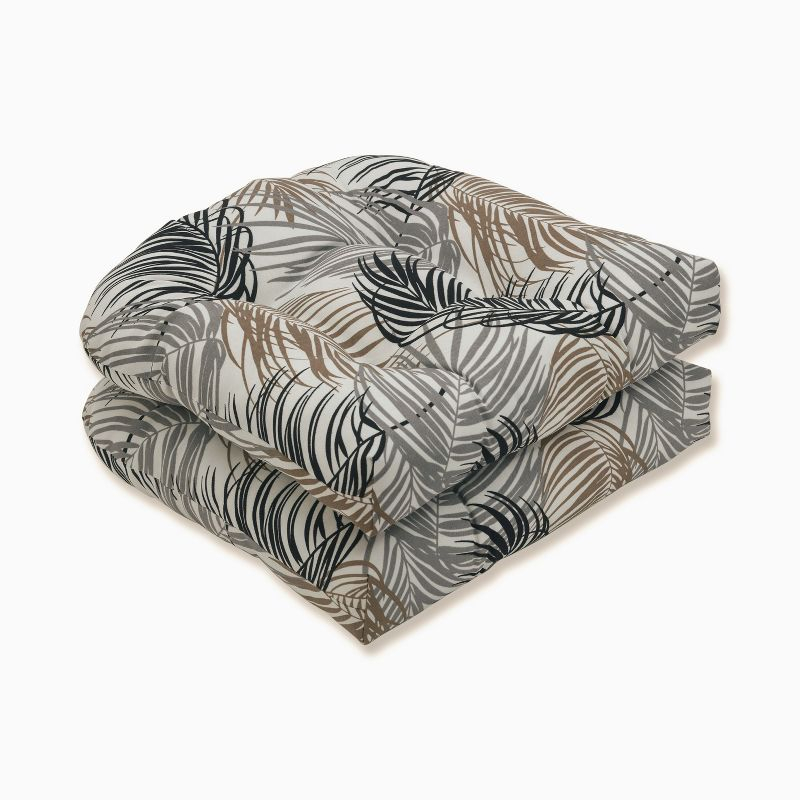 2pk Setra Stone Wicker Outdoor Seat Cushions Black - Pillow Perfect: Tufted, Weather-Resistant