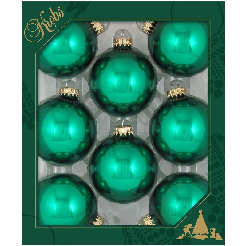Christmas By Krebs - 67mm / 2.625" Designer Glass Baubles, Shiny Emerald Green [8 Pieces]
