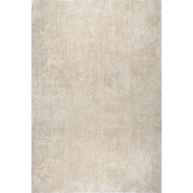 Nuloom Loni Cozy Plush Solid Pet Friendly Premium Machine Washable Shag Area Rug, Square 6' x 6', Cream