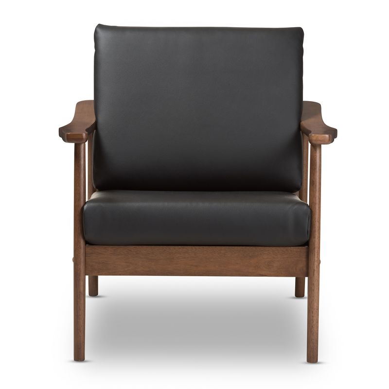 Venza Mid Century Modern Walnut Wood Faux Leather Lounge Chair Black - Baxton Studio: Indoor Armchair, Rubberwood Frame