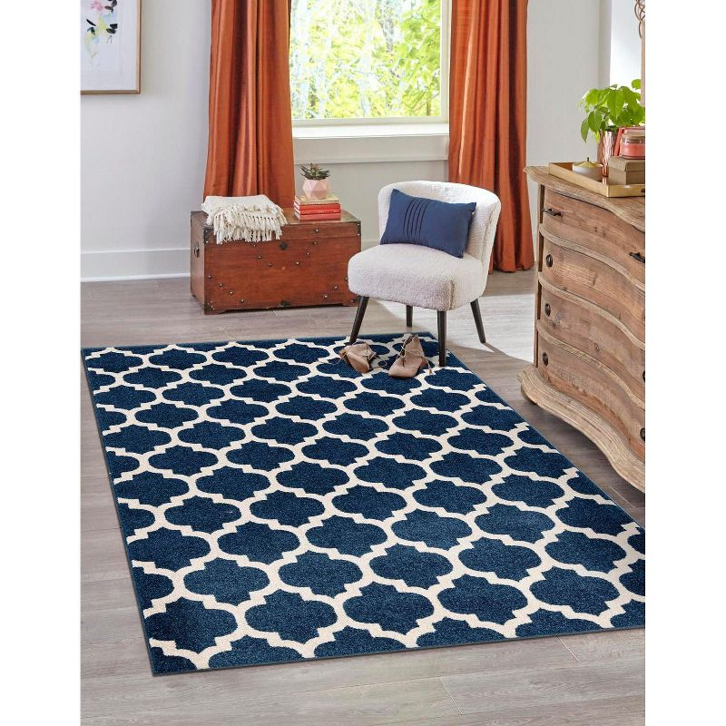 Unique Loom 4' 1 x 6' 1 Trellis Philadelphia Dark Blue Area Rug