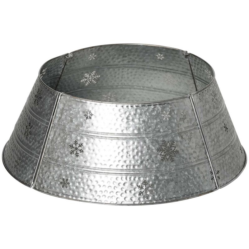 HOMCOM Christmas Tree Collar, Steel Tree Ring Skirt Home Xmas Decoration with Snowflake Print, 26" Base, Silver