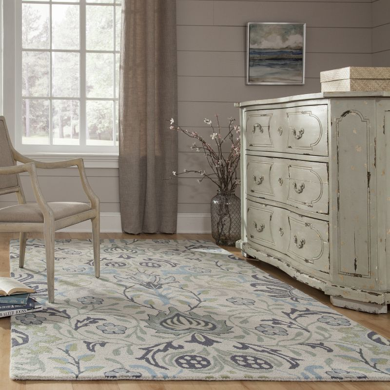 2'x3' Ashlei Floral Rug Blue/Green - Momeni: Wool, Hand-Carved, Tufted, Indoor Accent Rug, Low Pile, Cotton Backing