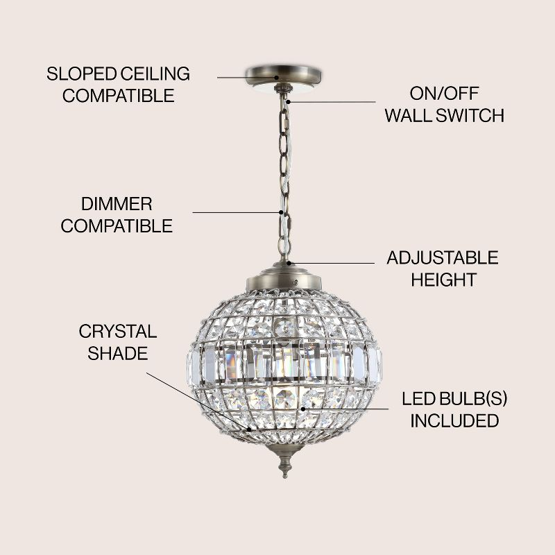 JONATHAN Y Georgina 12" Crystal/Metal LED Pendant Pendant, Antique Brass