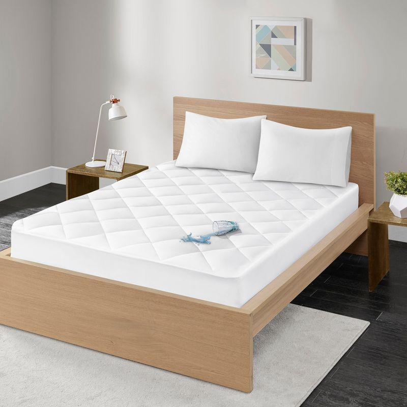 Madison Park King Ensure 300 Thread Count Cotton Sateen Waterproof Mattress Pad: Hypoallergenic, Quilted Protector