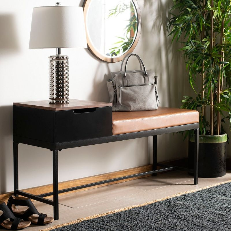 Maruka Bench with Storage - Brown/Brown - Safavieh