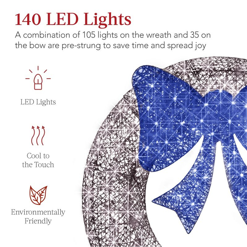 Best Choice Products 48in Pre-Lit Outdoor Christmas Wreath, LED Metal Holiday Decor w/ 140 Lights, Bow - Silver/Blue