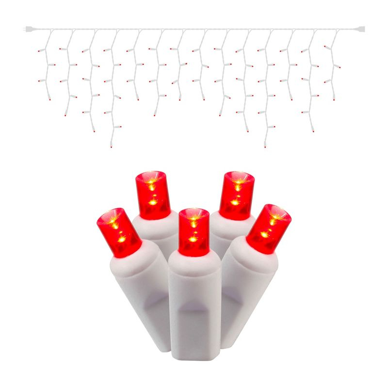 Vickerman 70 Red Wide Angle LED Icicle Light on White Wire, 9' Christmas Single Mold Light Strand