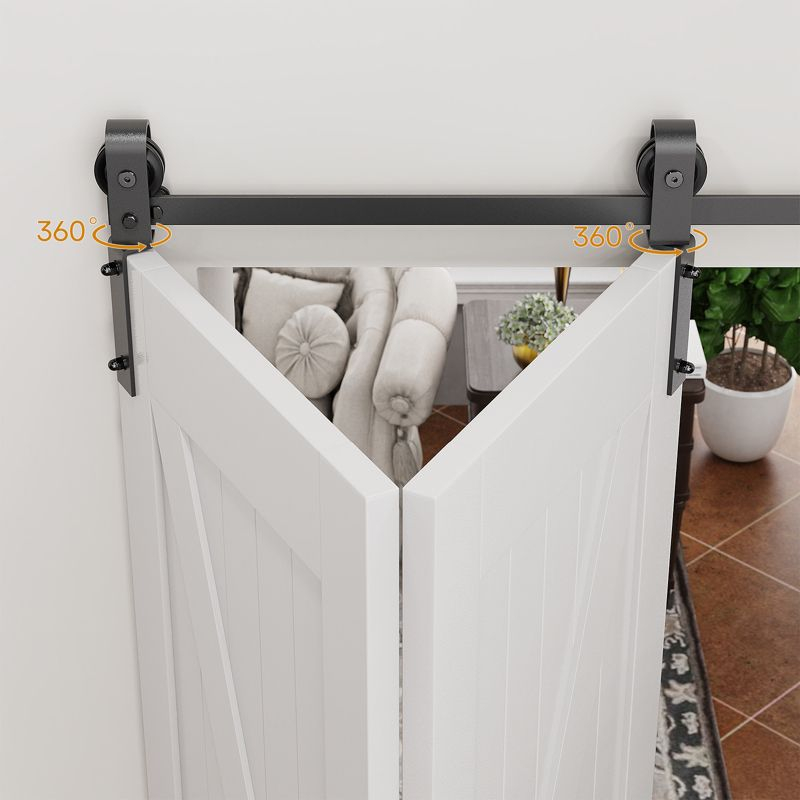 48 inch Bi-Folding Sliding Barn Door Hardware Track Kit, 4FT Black Roller Kit for 2 Doors, J Shape(No Door)