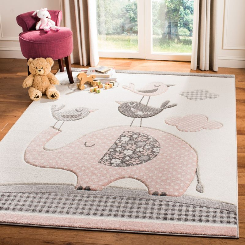 Carousel Kids CRK127 Power Loomed Area Rug - Pink/Ivory - 4'x4' - Safavieh.