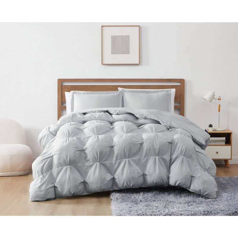 Truly Soft 2pc Twin/Twin Extra Long Cloud Puffer Comforter Set Gray: Microfiber, Machine Washable, Includes Sham