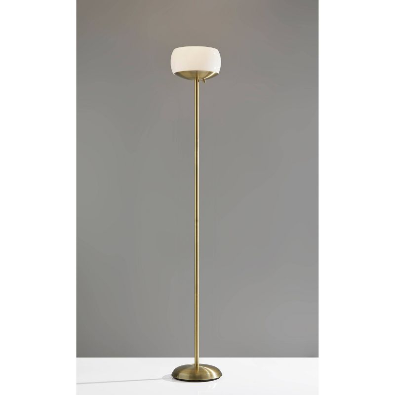 Jessica 300W Torchiere Antique Brass - Adesso: ETL Listed, Dimmable Glass Shade, Metal Body, No Tools Assembly