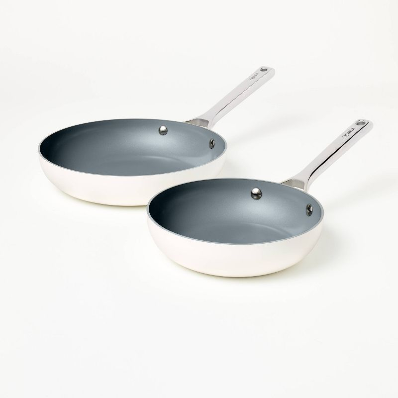 2pk (8" & 10") Nonstick Ceramic Coated Aluminum Frypan Set Cream - Figmint™