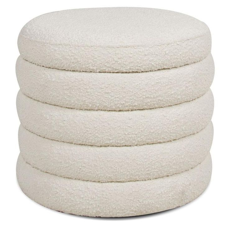 NicBex Modern 19" Round Storage Ottoman Wood Footstools with Boucle Fabric for Bedroom and Living Room, White