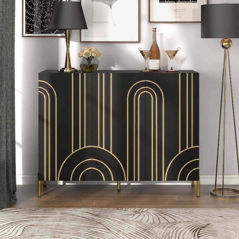 24/7 Shop At Home Touchsoft Glam 4 Shelf Sideboard Buffet with Adjustable Shelves Black: Modern Storage Credenza, Metal Frame