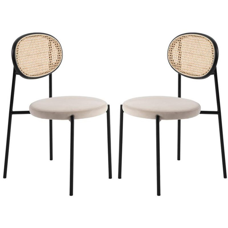 LeisureMod Euston Set of 2 Modern Dining Chairs with Wicker Back and Velvet Seat, Indoor Kitchen, Dining Room, Home, Contemporary Side Chair Seating