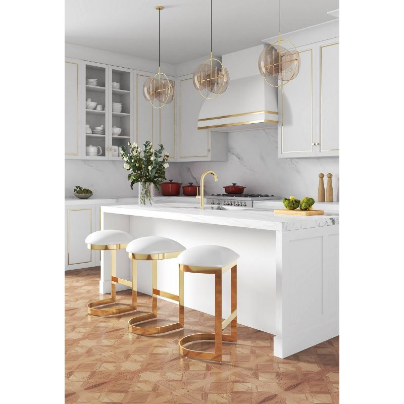 Set of 2 Aura Upholstered Stainless Steel Barstools White - Manhattan Comfort: No Assembly, Fixed Height