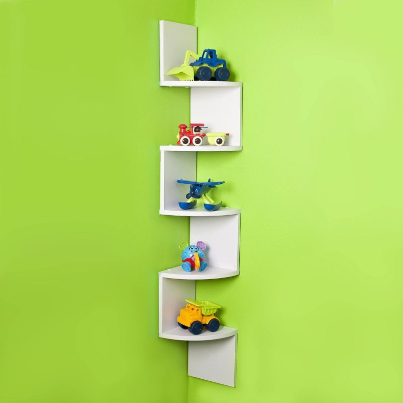 Danya B. 48.5" x 7.7" Corner Zig Zag Decorative Wall Shelf White: Modern Laminated MDF, 5-Tier Storage