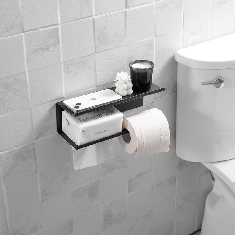 Modern Toilet Paper Holder with Anti-Rust Shelf Paper Roll Holder Toilet Tissue Holder Wipes Storage in Matte Black