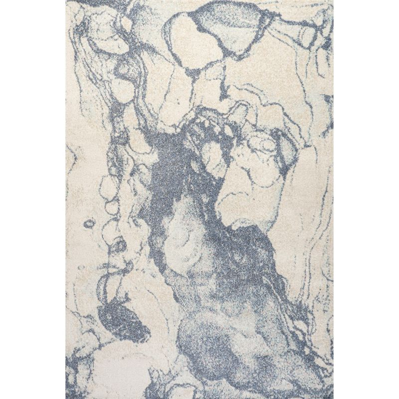 8' x 10' Marmo Abstract Marbled Modern Area Rug, Blue/Cream - JONATHAN Y