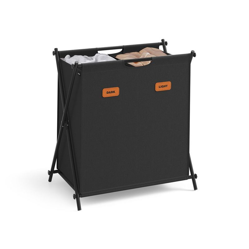 SONGMICS Laundry Hamper, Laundry Basket, Laundry Sorter 2 Sections, Collapsible X-Frame, Clothes Organizer with Customizable Labels, Ink Black