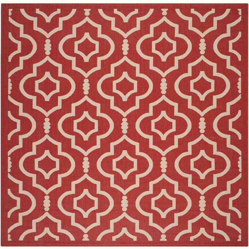 Courtyard CY6926 Power Loomed Indoor and Outdoor Area Rug - Red/Bone - 7'10"x7'10" - Safavieh