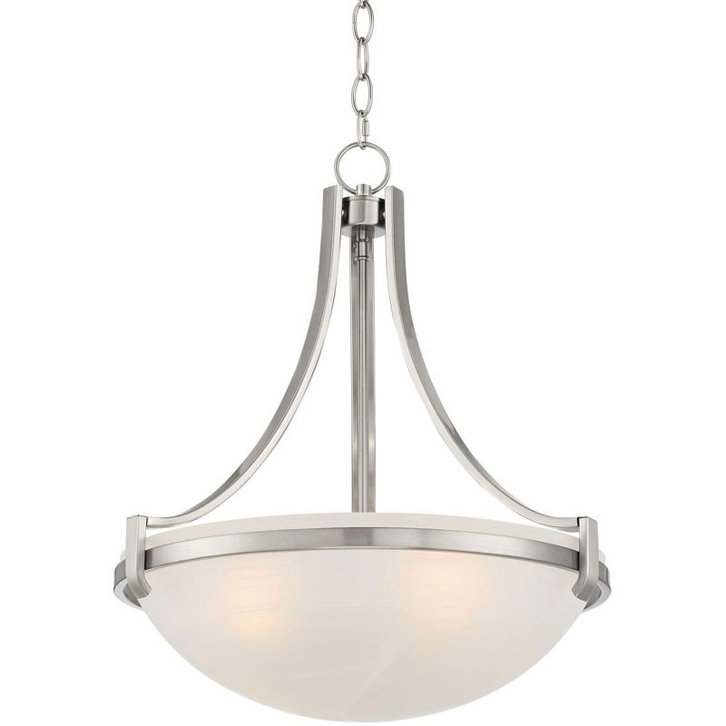 Regency Hill Mallot Brushed Nickel Pendant Chandelier 20" Wide Industrial Champagne Glass Bowl Shade 4-Light Fixture for Dining Room Kitchen Island