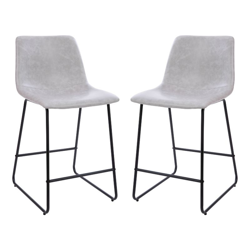 Flash Furniture Reagan 24 inch LeatherSoft Counter Height Barstools in Light Gray, Set of 2