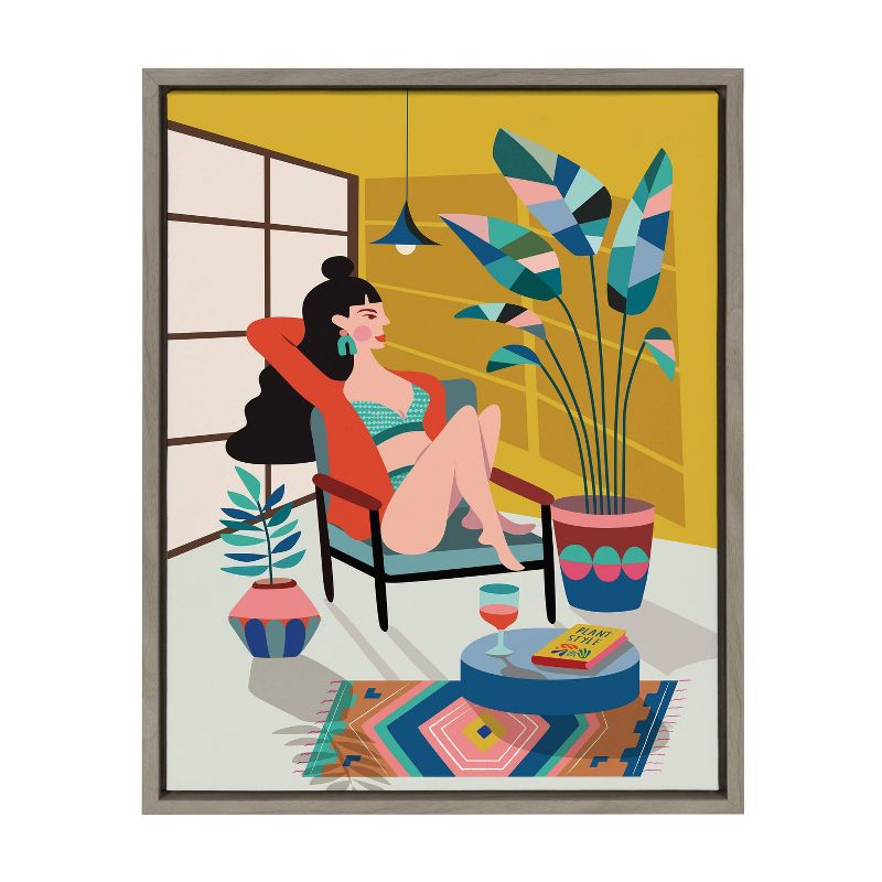 18" x 24" Sylvie Plant Lady Framed Canvas by Rachel Lee Gray - Kate & Laurel All Things Decor: Modern Style, Plastic Frame