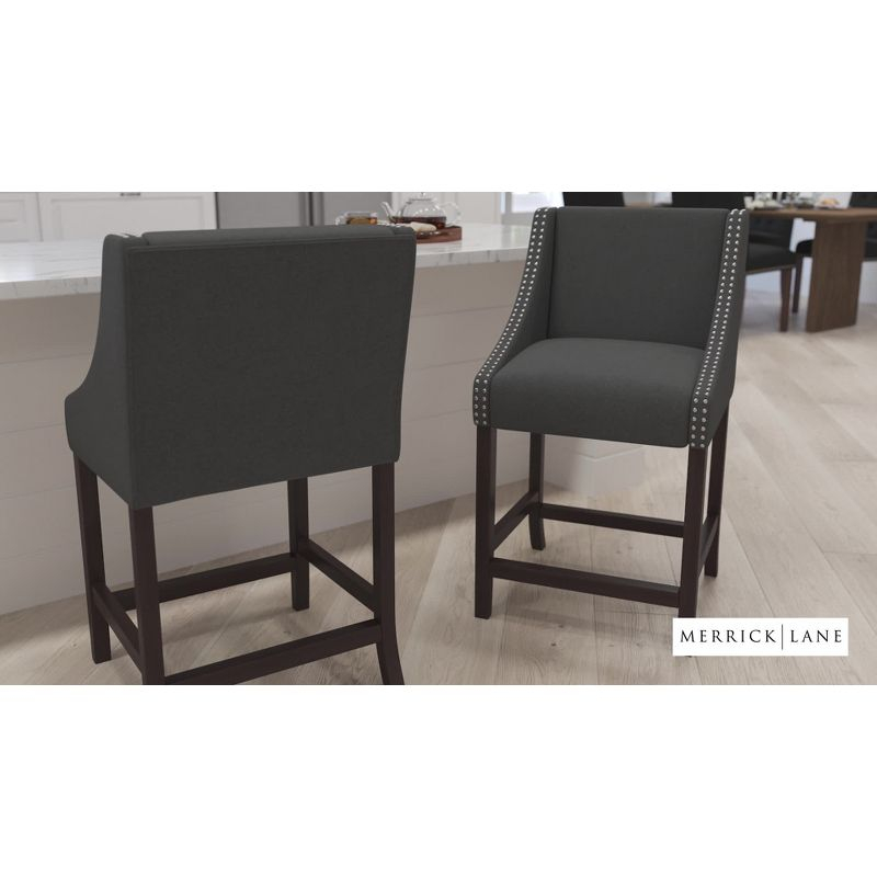 Merrick Lane Taylorsville 24 Inch Walnut Counter Height Stool with Nailhead Trim in Dark Gray Fabric