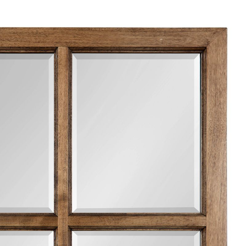18" x 42" Hogan Windowpane Wall Mirror Natural: Beveled, Rustic Finish, Wood Frame - Kate & Laurel All Things Decor