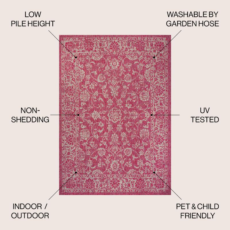 9' x 12' Tela Bohemian Textured Weave Floral Indoor/Outdoor Area Rug, Fuchsia/Light Gray - JONATHAN Y