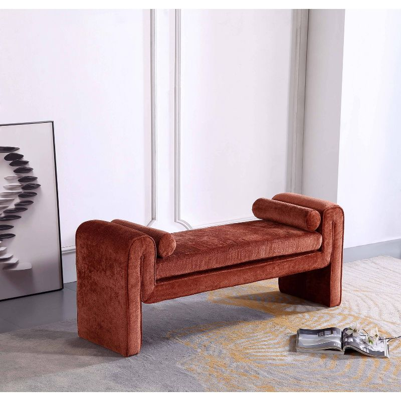 Manhattan Comfort 59" Concord Modern Chenille Upholstered Bench Terracotta