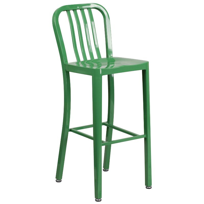 Flash Furniture Commercial Grade 30" High Green Metal Indoor-Outdoor Barstool with Vertical Slat Back