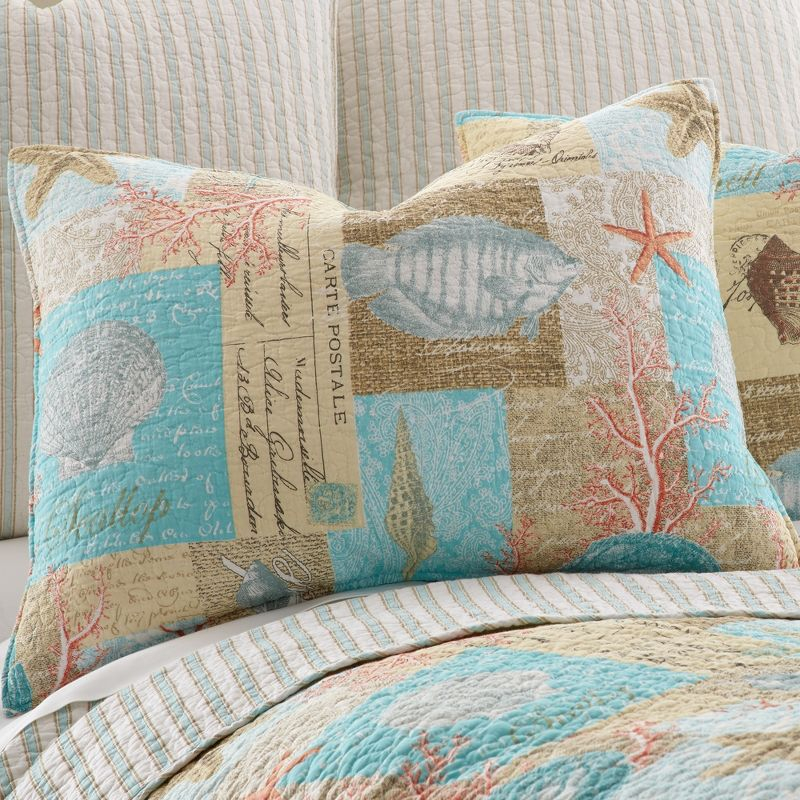 Bridgetown Quilt Set - Twin/Twin XL Quilt and One Standard Pillow Sham Teal, Coral, Taupe - Levtex Home