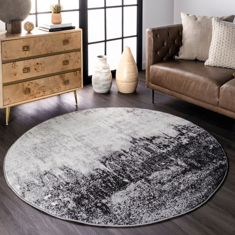 Nuloom Alayna Abstract 5 Round Indoor Area Rug for Living Room Bedroom Dining Room Kitchen, Black/Ivory