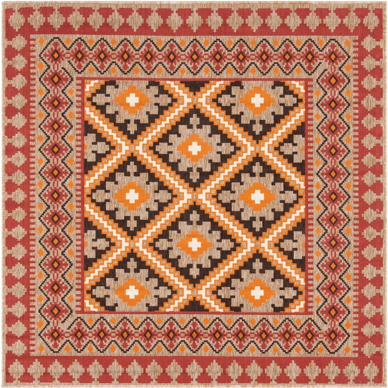 Veranda VER099 Power Loomed Indoor/Outdoor Area Rug - Red/Natural - 5'3"x5'3" - Safavieh.