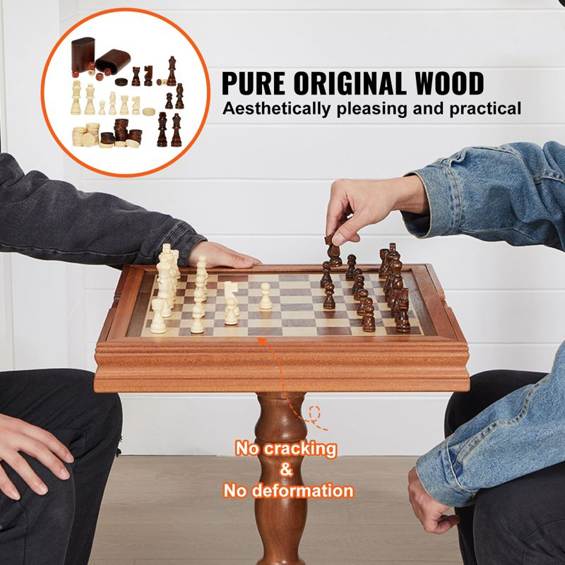 VEVOR 3-IN-1 Chess Checkers Backgammon Table Set, 18 Inch Premium Wooden Chess Table, Combo Game Table Furniture Set, Chess Set Board Game Gift