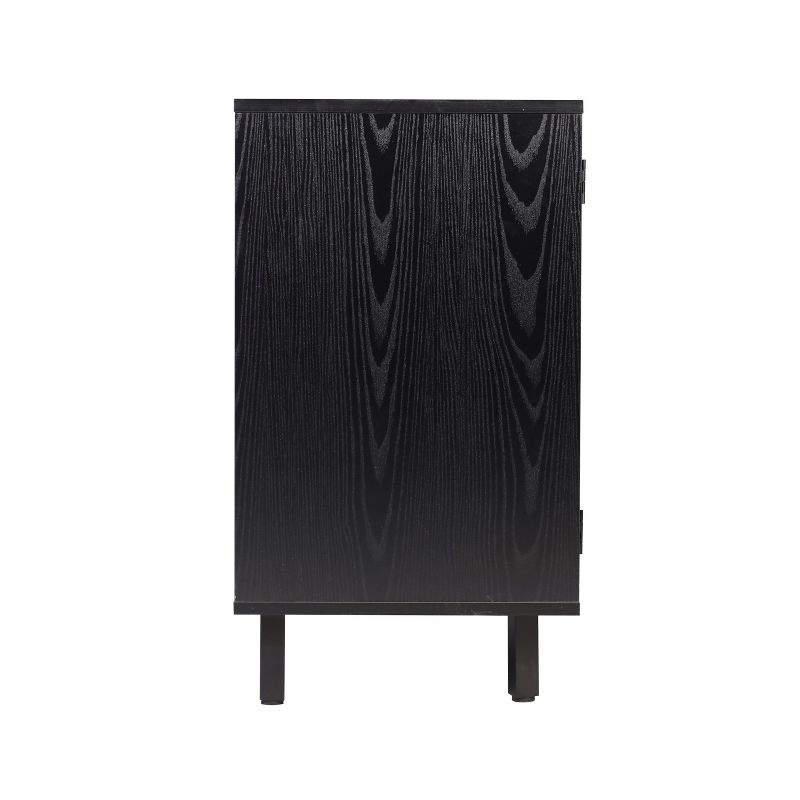 Flash Furniture Elmont Classic Bar and Sideboard with Shaker Style Single Door Cabinet with Hanging Glass Storage and Open Bottle Shelves, Black