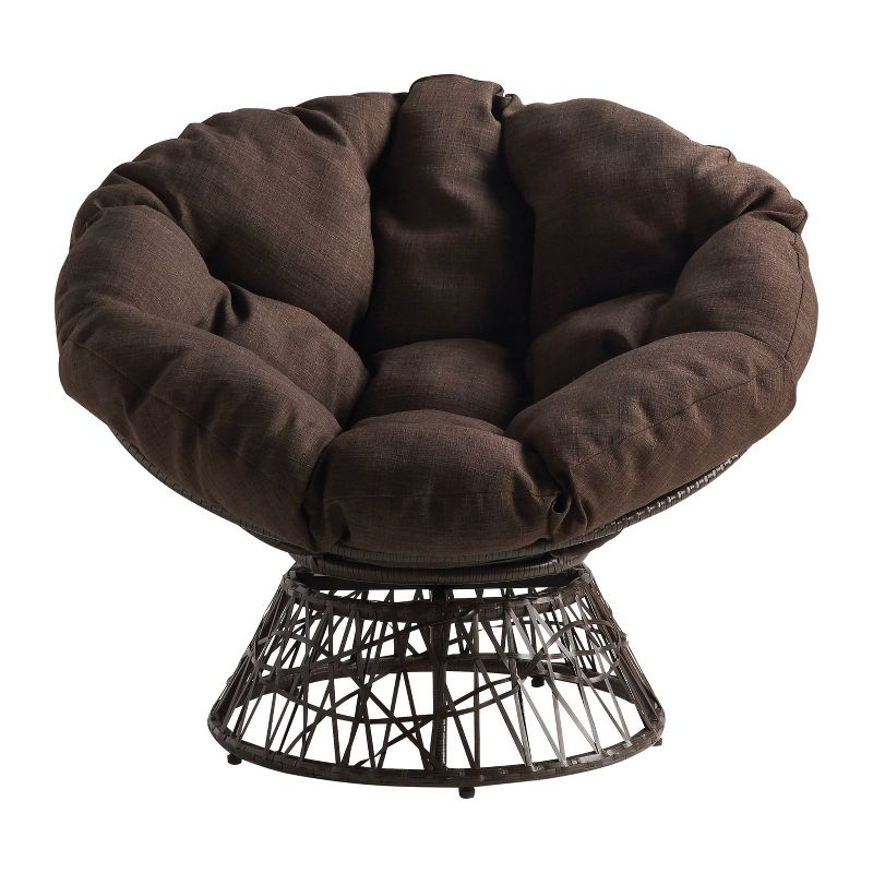 OSP Home Furnishings Papasan Chair Brown: Upholstered, Swivel, Reading & Dorm Saucer Chair with Cushion