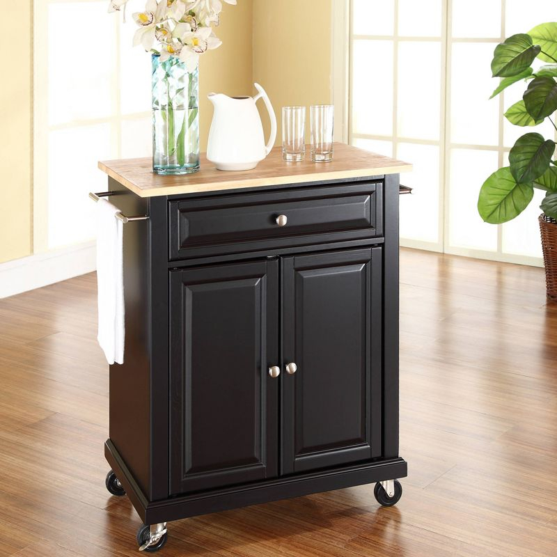 Wood Top Portable Kitchen Cart Wood/Black - Crosley: Traditional Farmhouse Design, Adjustable Shelf, Wheeled Storage Island