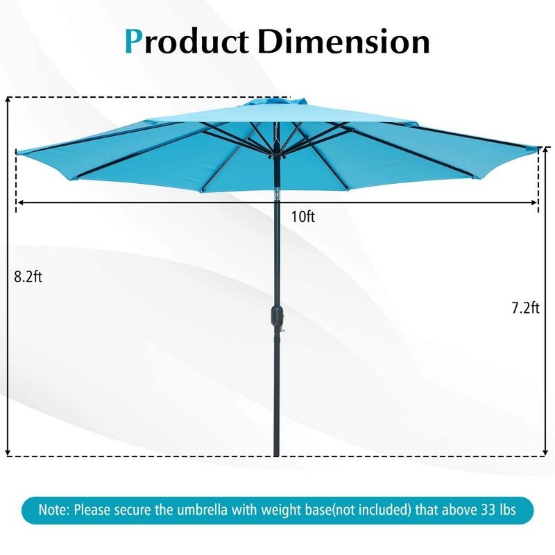 Costway 10FT Patio Umbrella Sunshade Market Steel Tilt with Tilt Mechanism Crank Handle