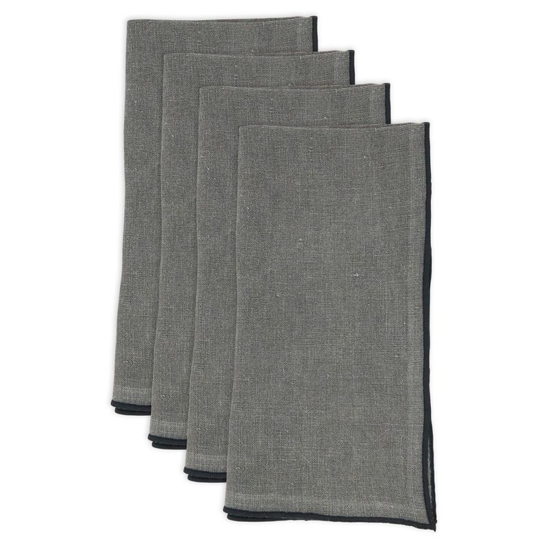 Saro Lifestyle Stitched Border Stonewashed Linen Napkins (Set of 4), Slate, 20" x 20"